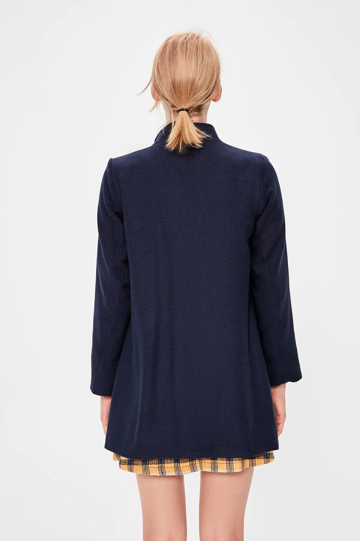 Trendyol темно синее длинное пальто с воротником стойкой TWOAW20KB0020|Женские куртки| |