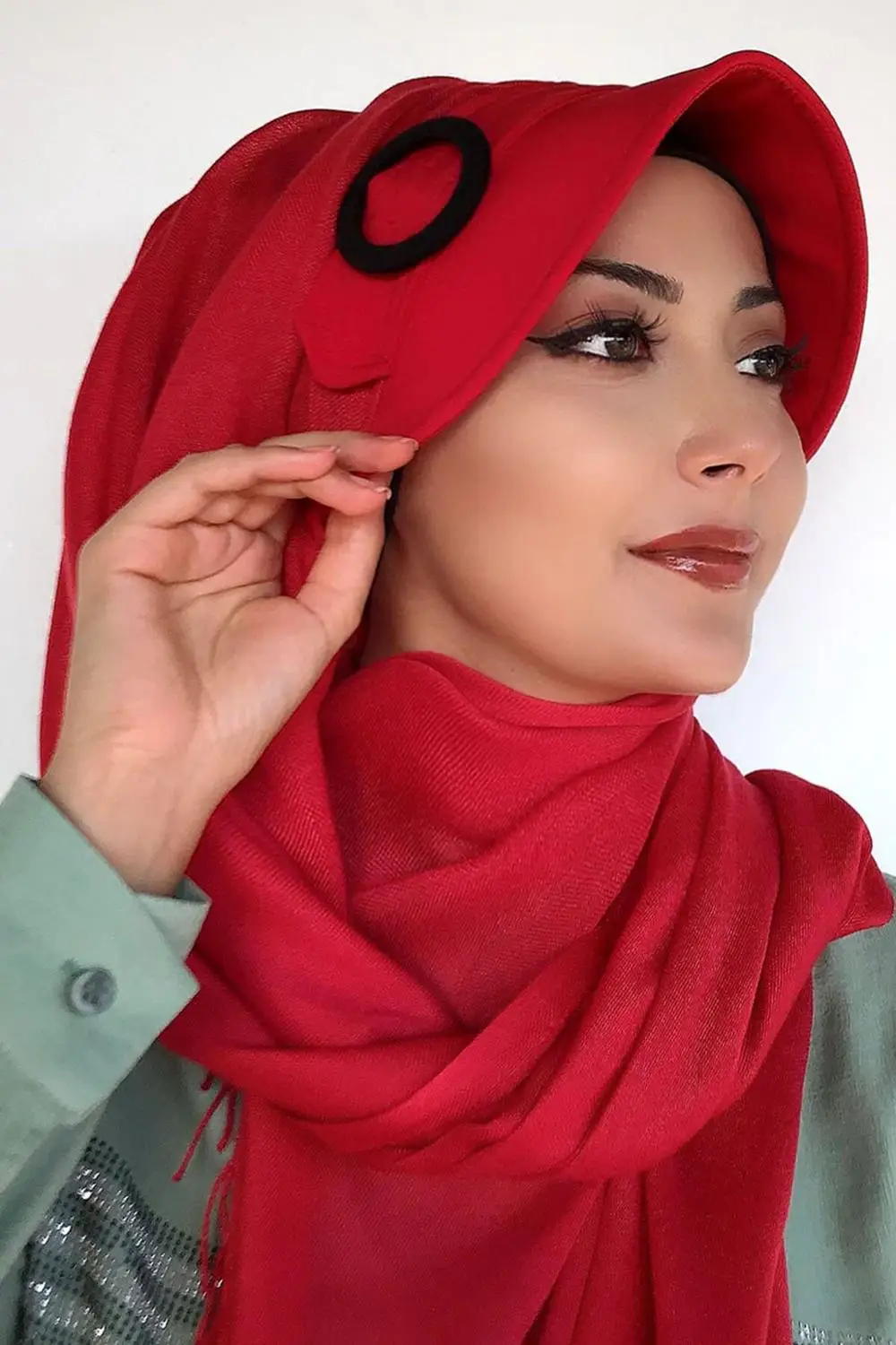 

Yeni Moda Hijab 2021 Kadn Mslman Barts slami Kyafet Earp Bone Fular Trban Siyah Tokal Krmz Renk Hazr apka al