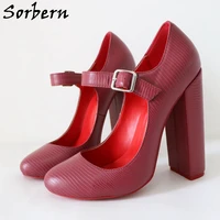 sorbern mary janes women pump shoe round toe 15cm chunky high heel crossdresser footwear custom size eu33 48 drag queen heels