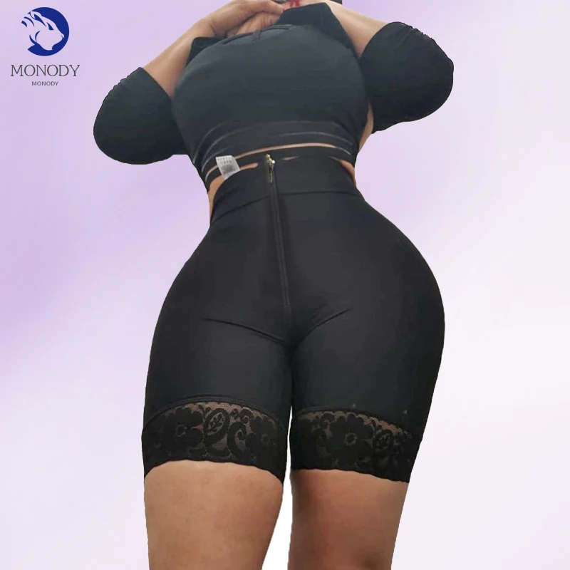 

High Waist Black Lace Zipper Front Closure Women Butt Lifter Skims Tummy Control Postpartum BBL Shapewear Faja Colombiana Mujer