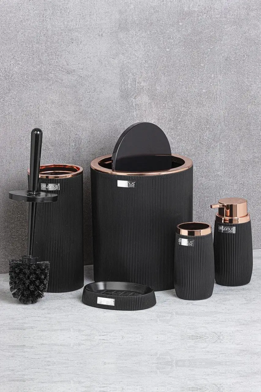 oceanland rose series striped round 5 piece bathroom set toilet brush dustbin dispenser hard plastic free global shipping