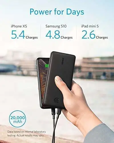 

Anker Powercore Quik Charge 18W 20000 mAh Power Bank for 2 Way Quick Charge High-Capacity 18W USB-C Power Delivery