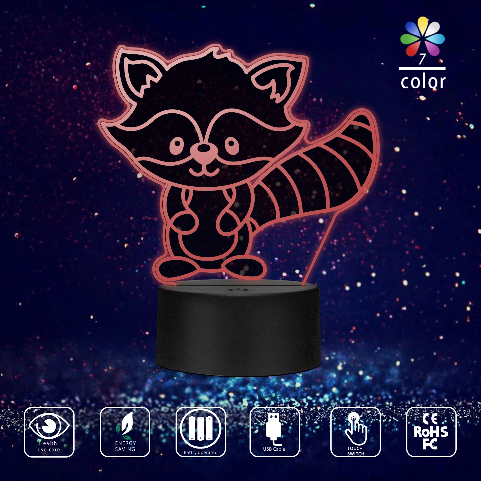 

Cute Fox Figure 3D Lamp Kawaii Room Decor Birthday Christmas Gift For Kids Fancy Bedroom Touch 7-Color USB LED Night Light