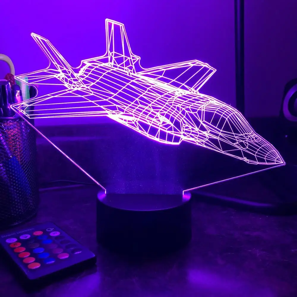 Военная версия Lightning II (Clean) истребитель Jet 3D Ночной светильник с оптической