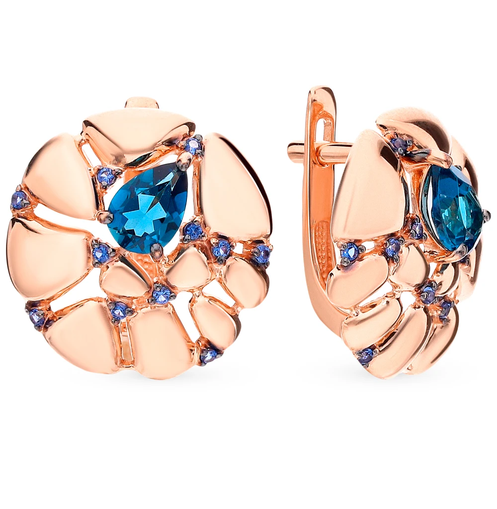Золотые серьги с топазами и фианитами SUNLIGHT проба 585 | Украшения аксессуары