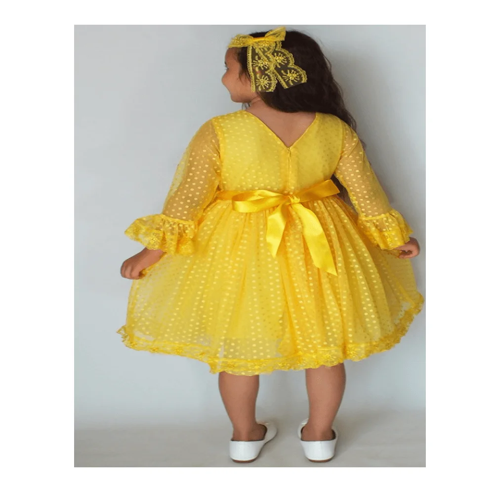 

Girl's Yellow Chic Design Lace Girl's Dress & Buckle 2 Piece