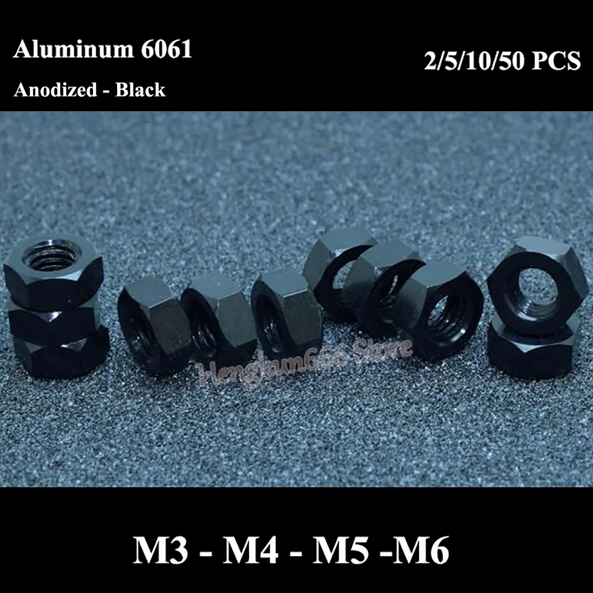 

M3 M4 M5 M6 Aluminum Alloy Hexagon Nuts Anodized - Black Aluminium Hex Nut DIN 934 for Screw Bolts