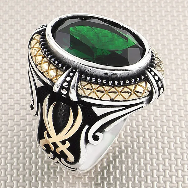 

Zülfikar Sword Figured Sterling Silver Green Zircon Gemstone Ring Jewellery 925 Sterling Silver Ring Handmade Natural Stone