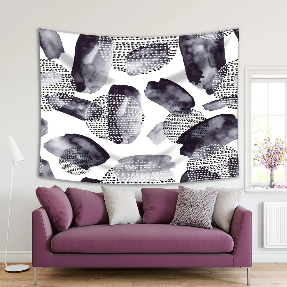 

Tapestry Brush Strokes and Dots Abstract Modern Watercolor Artwork Black and White