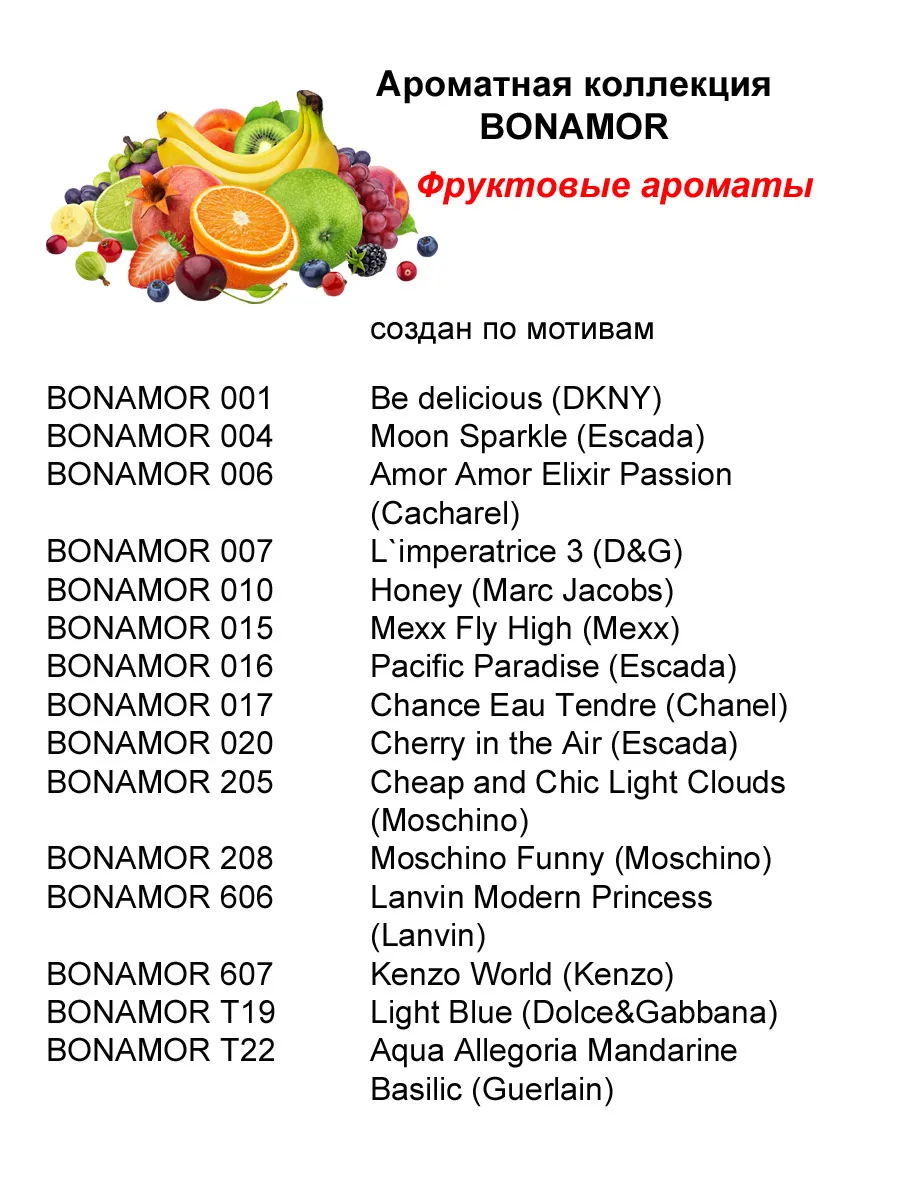 Духи BONAMOR Parfum 020 50/30/5 мл цветочный фруктовый сладкий аромат для женщин бонамор