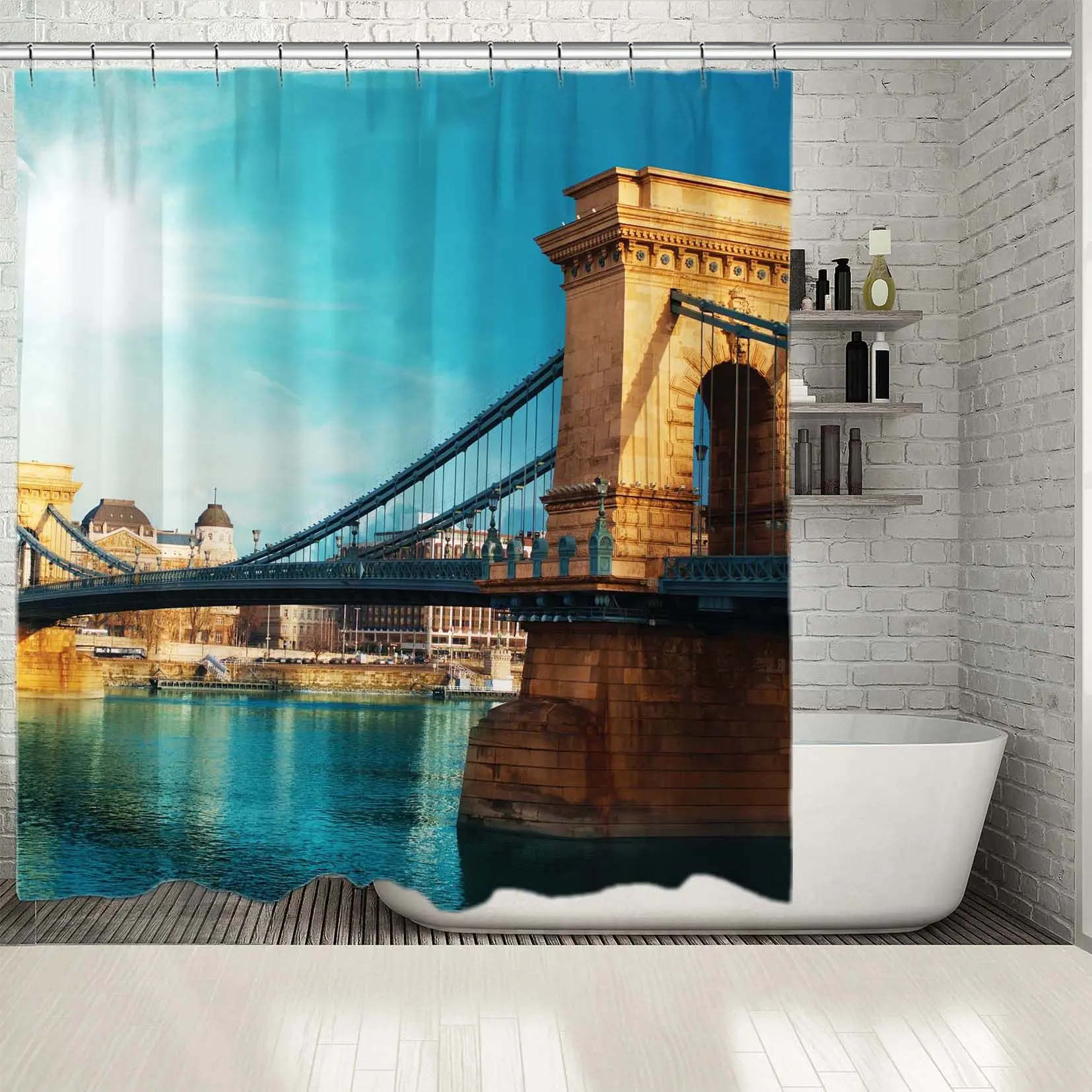 Занавески для душа цепи мост через речку Дунай Budapest Венгрия Европа знаковая