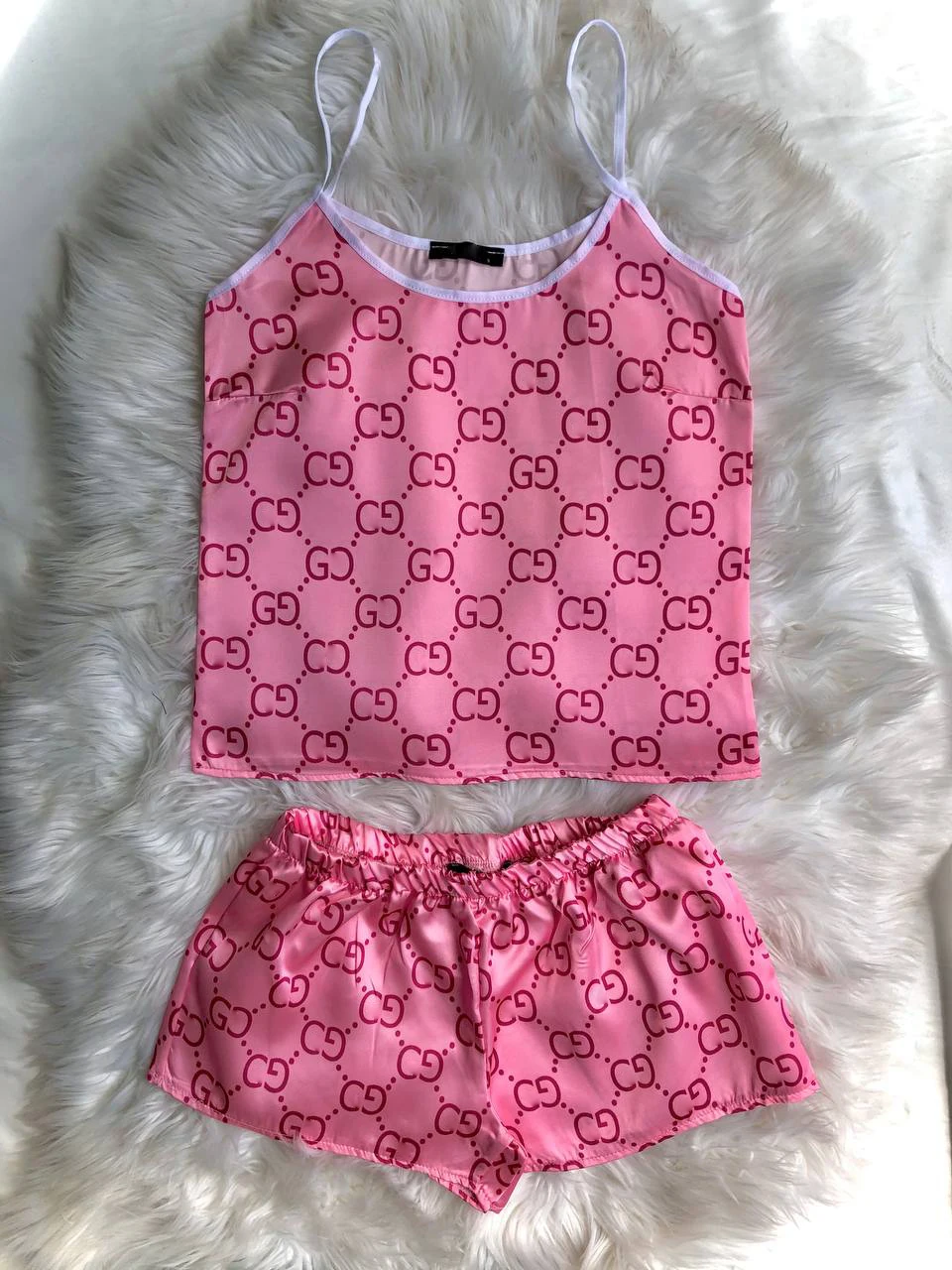 

Luxury Pink Short Satin Pajamas Set Cotton Summer