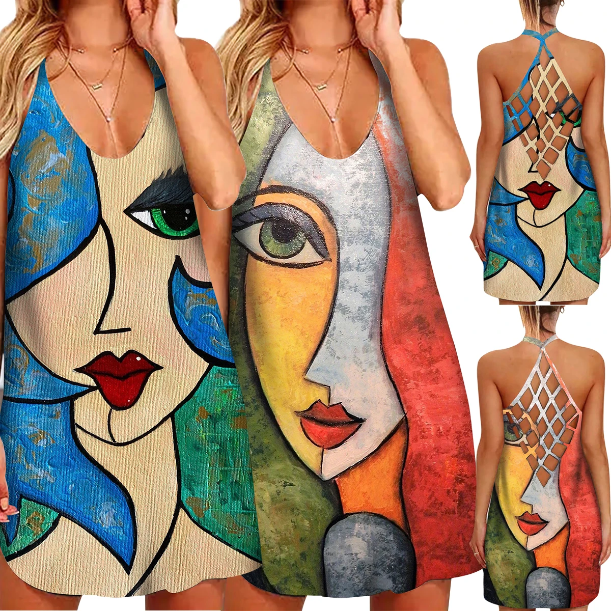 Летняя модная женская элегантная свободная короткая юбка без рукавов с круглым