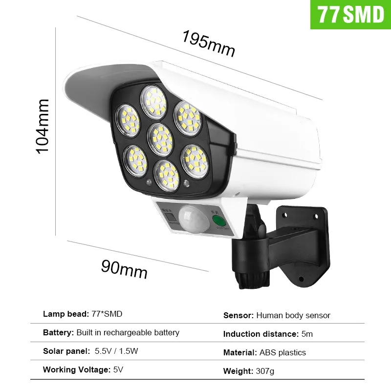 

77LED Solar Light Outdoors Waterproof Street Light 3 Modes Solar Wall Lamp PIR Motion Sensor Yard Lighting For Garden Decoration