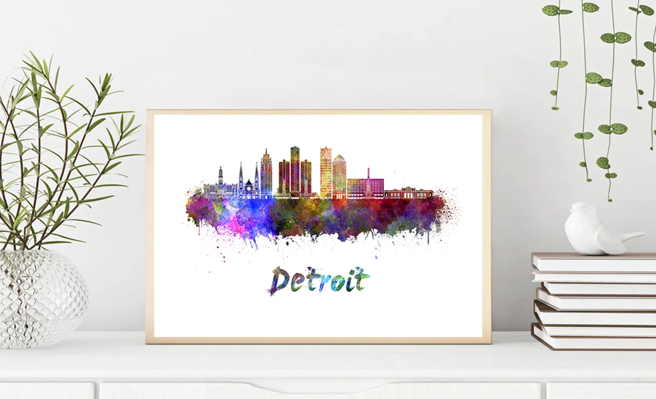 Плакат Skyline из Детройта художественная печать Декор для дома памятники город