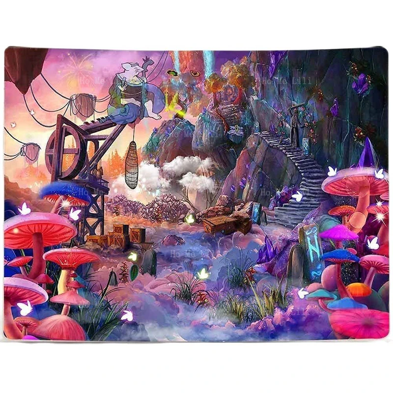 

Fantasy World Aidatain Magical Forest Island Fairy Tale Mushroom Enchanted Hippie Animals Tapestry For Bedroom Living Room Decor