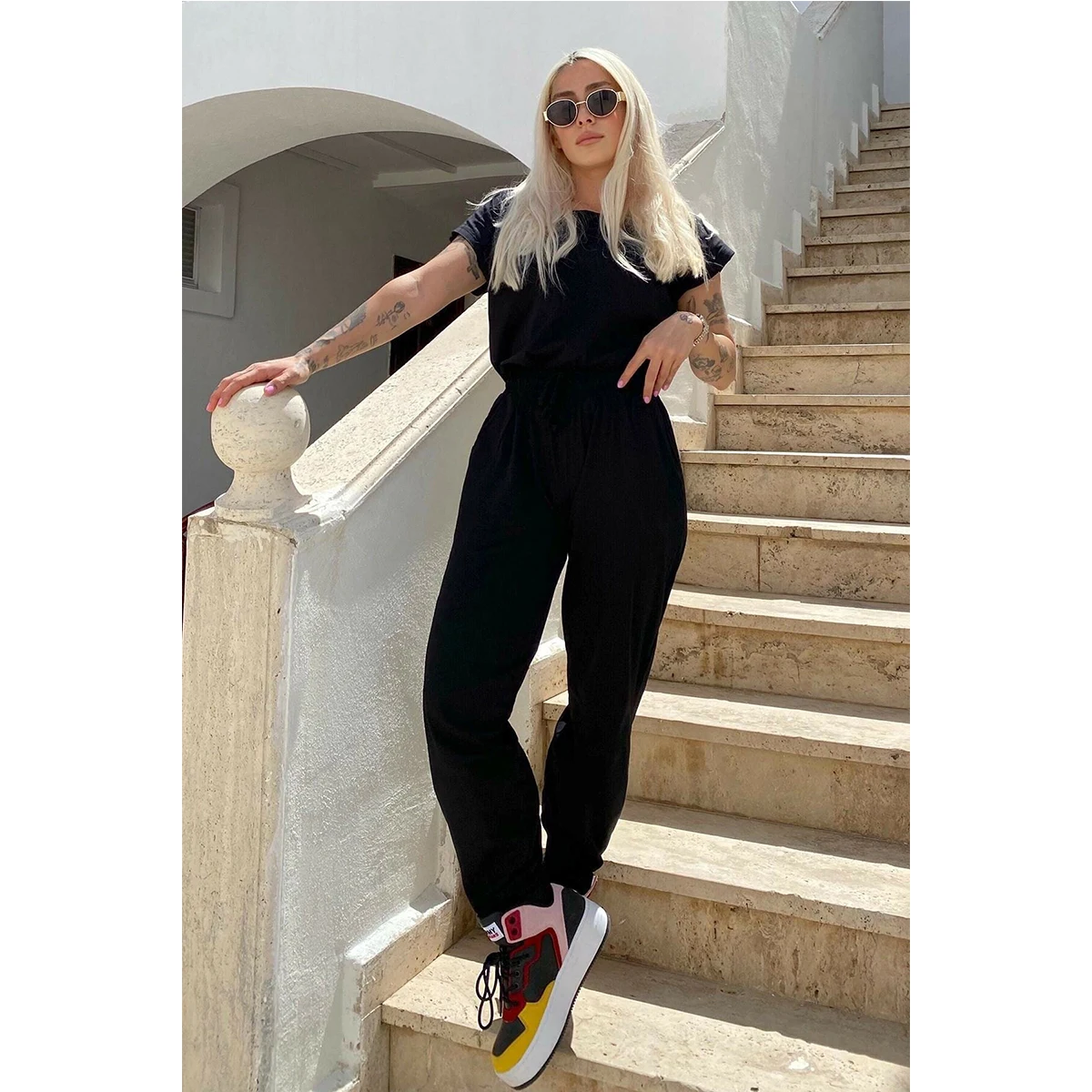 

Women's Black Jogger Combed Cotton Tracksuit Set