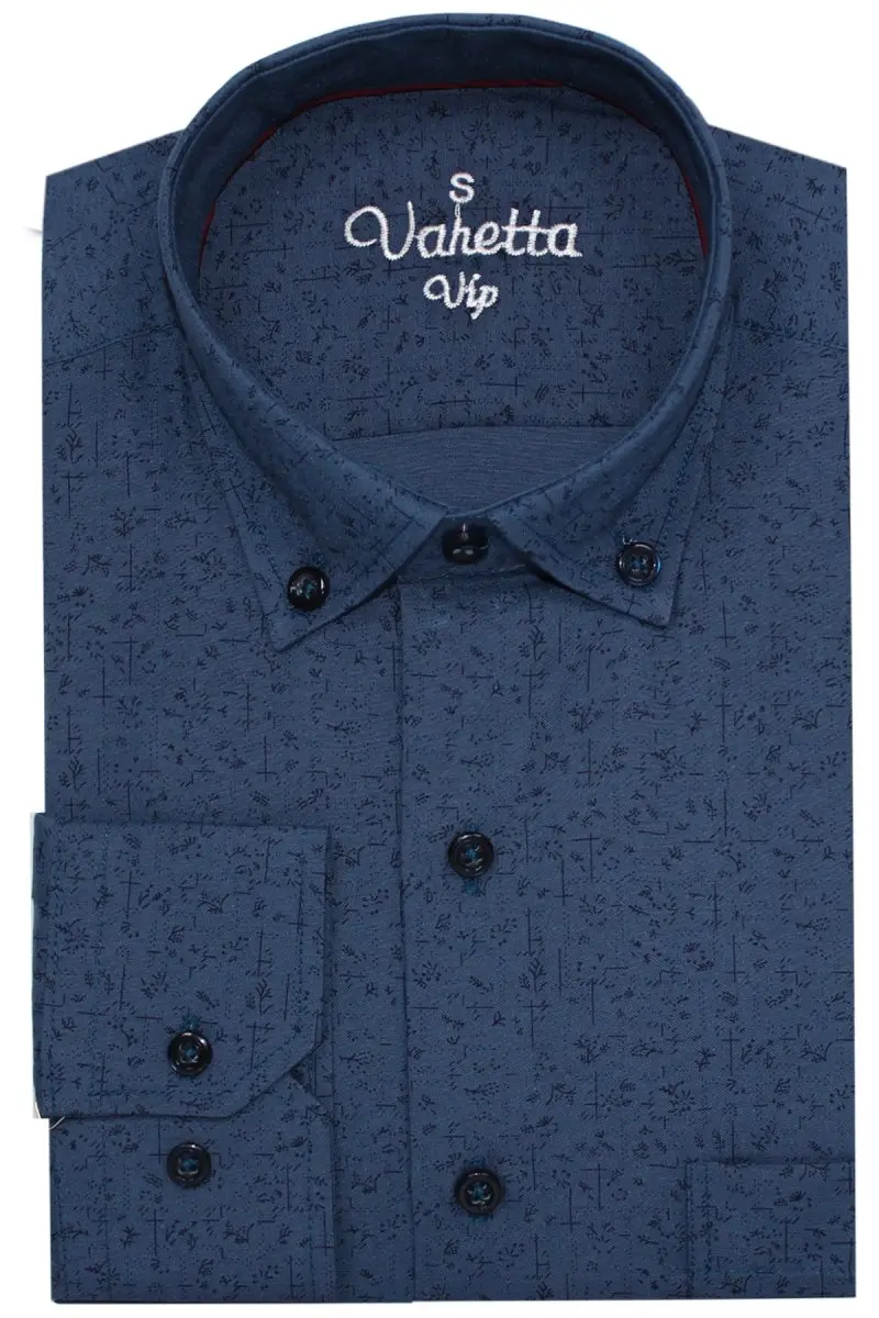 Мужская Повседневная рубашка Varetta синяя с длинным рукавом и принтом модная