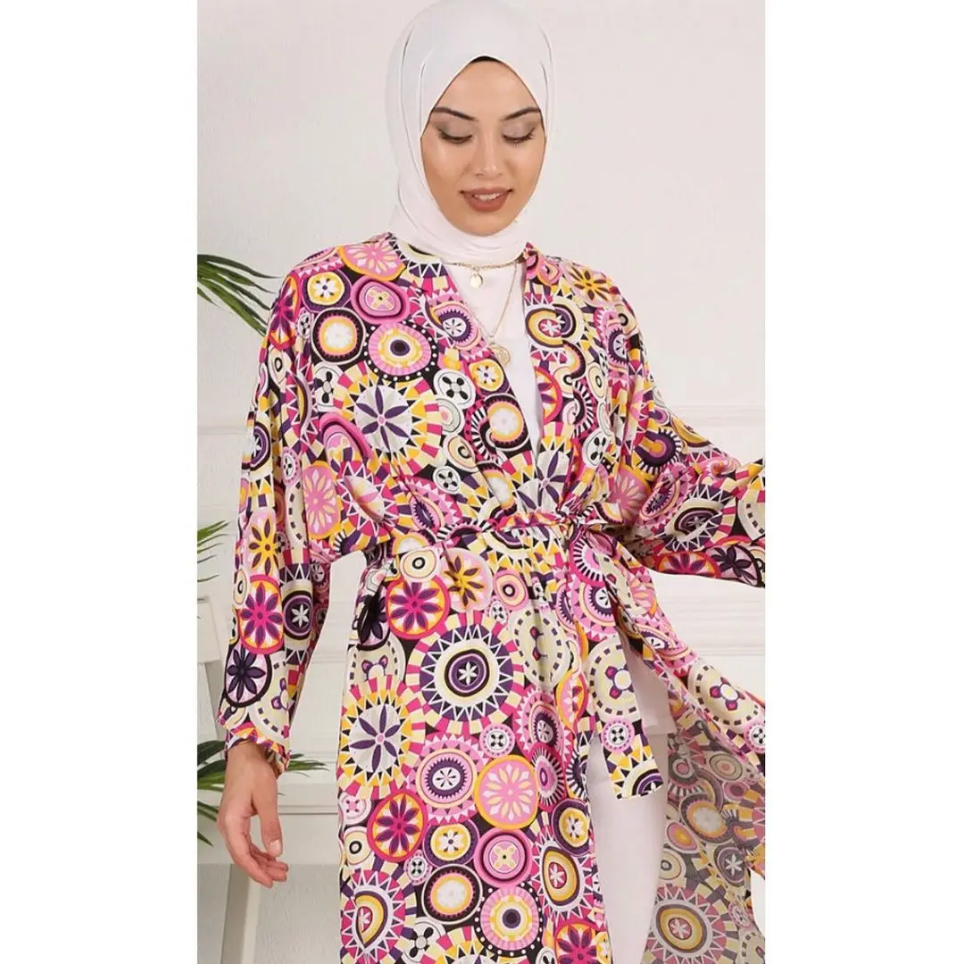 

Muslim Women Kimono Patterned Long Dress Cap Caftan Free Size Abayas Ferace Djelaba Hijab Robe Longue Islamic Clothing 2021