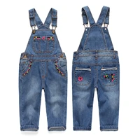 kidscool space baby toddler girls flower embroidered denim jeans overalls spring autumn cute suspender adjustable strap romper