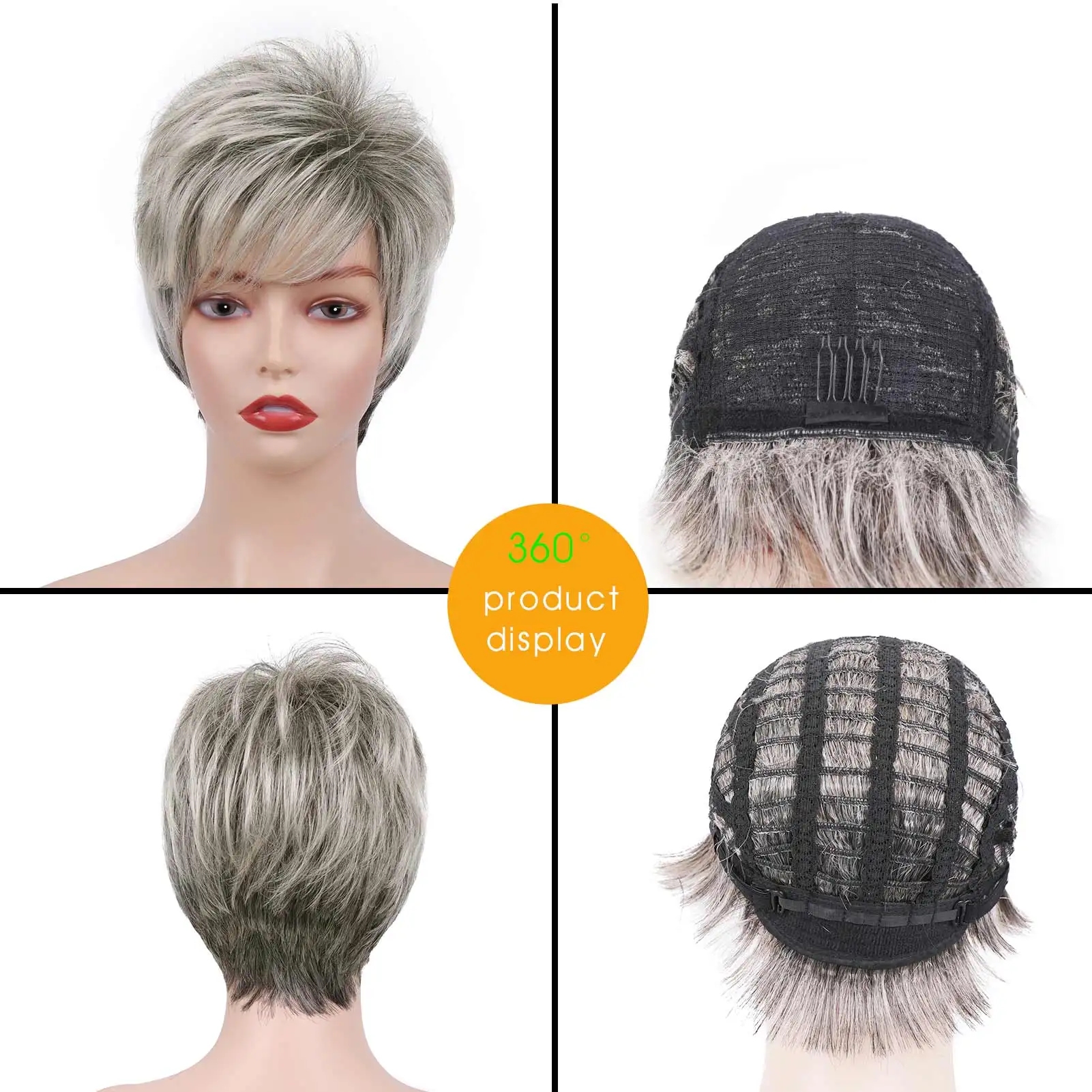Короткие срезанные волосы Фаллоу смешанные серые искусственные женские