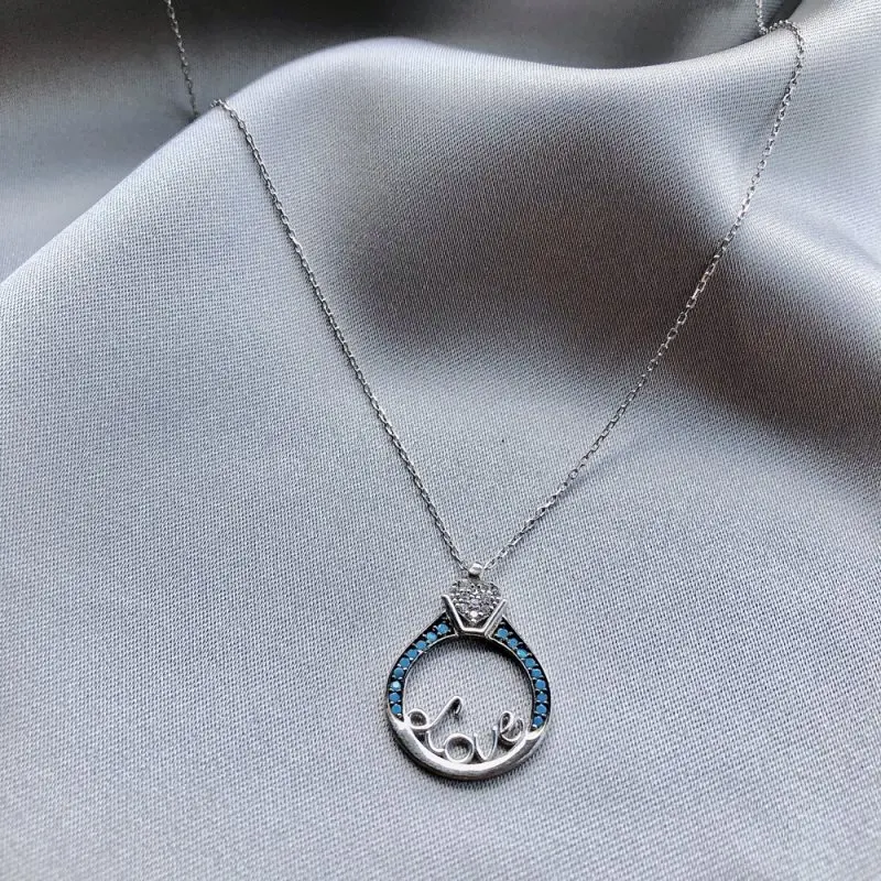 

Rng Love 925 Sterling Silver Necklace Women Girls Gift Jewelry Accessories Fashion Handmade Elegant Chain