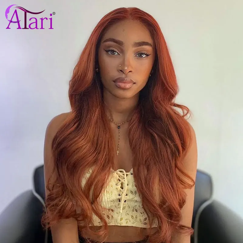 13x4 Transparent Lace Frontal Wig Brown Ginger Body Wave Human Hair for Black Women Peruvian Closure Wig 30