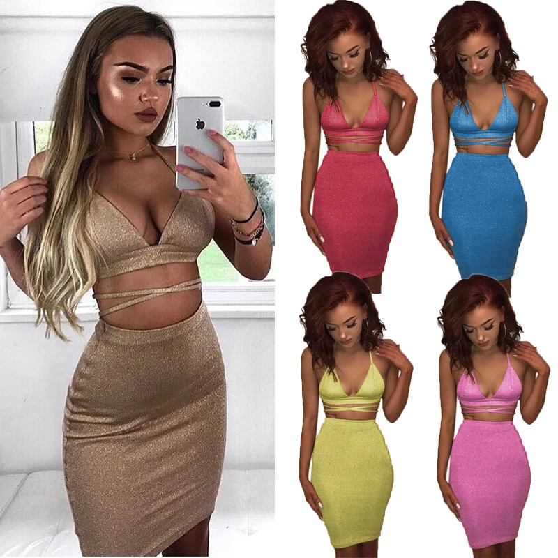 2020 Для женщин 2 шт облегающее комплект из двух предметов комплект: укороченный