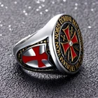 Властные Рыцари Templar кольца для мужчин серебряный цвет нержавеющая сталь Красный Крест инкрустированный кубический цирконий мужское кольцо ювелирные изделия подарок
