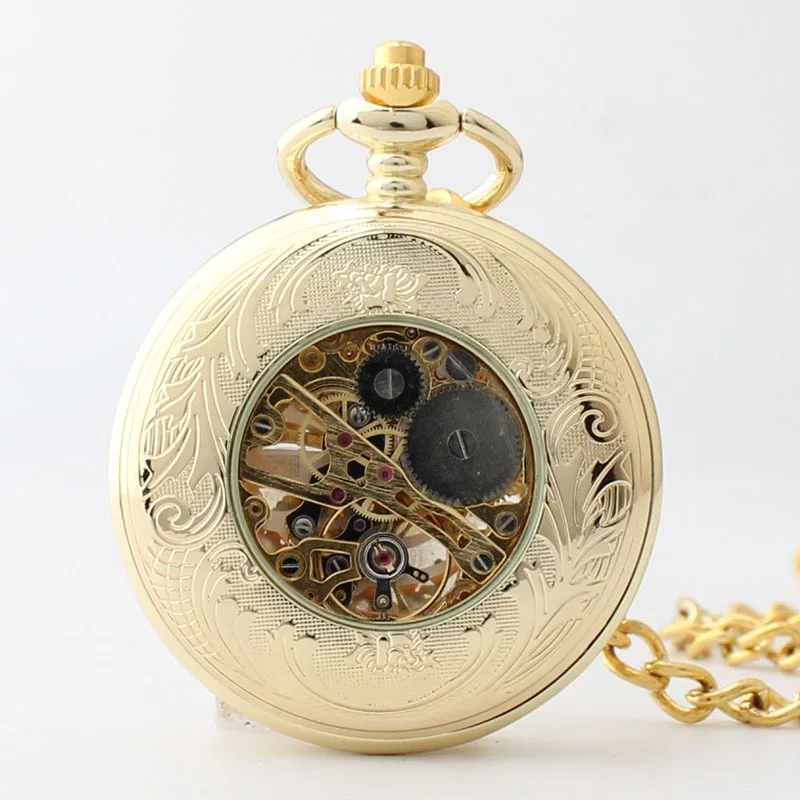 Hollow Gear Retro Pocket Watches Mechanical Steampunk Vintage Charm Necklace Pendant with Chain Gifts Pocket&Fob Watch
