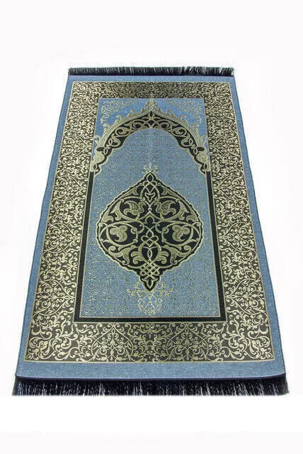 GREAT GIFT Economical Ottoman Taffeta Prayer Rug Blue Color MUSLIM PRAYER COVER EASY TO USE   FREE SHİPPİNG