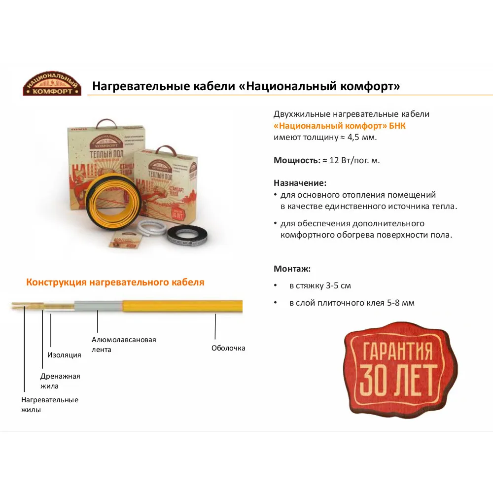 Теплый пол Национальный комфорт БНК 37 5м/450Вт|Системы обогрева пола и запчасти| |