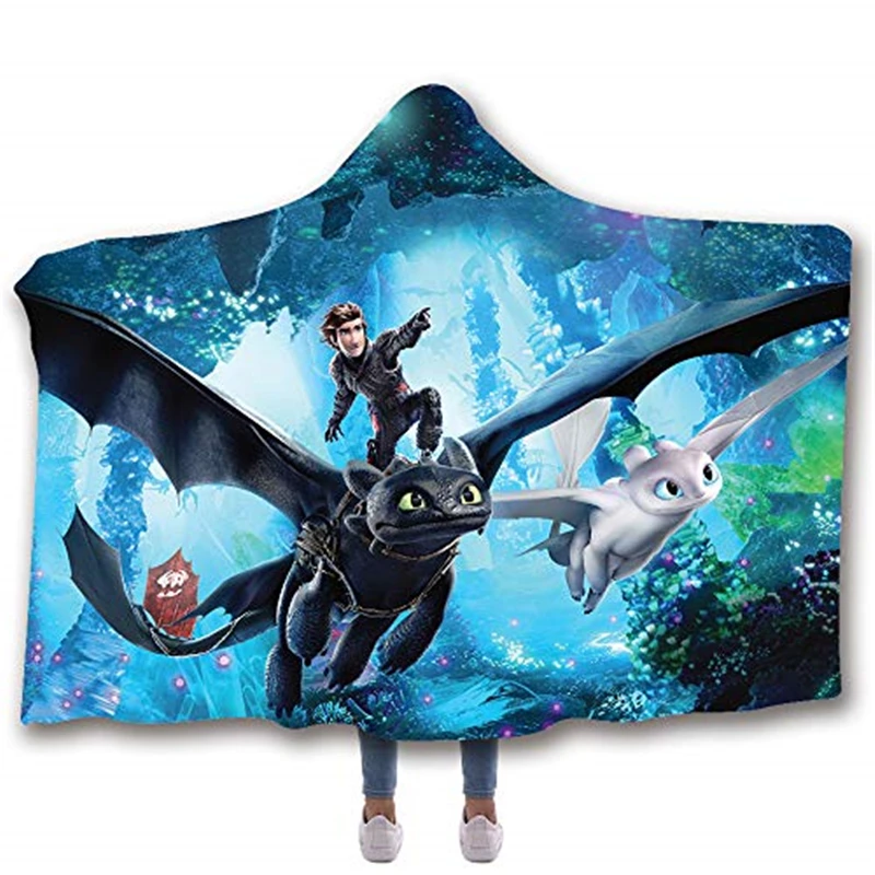 3D печатных приручить дракона плюша на меху с капюшоном и застежкой Одеяло для