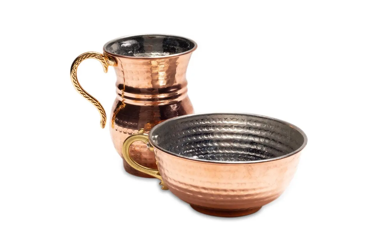 

Red Copper Bowl and Mug Set Buttermilk bowl cold water bowl copper cup