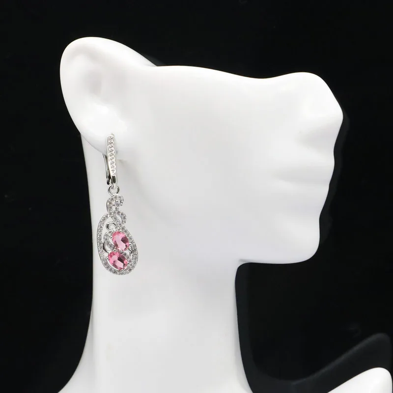 39x11 мм Великолепные Длинные большие серьги из серебра с розовым турмалином и