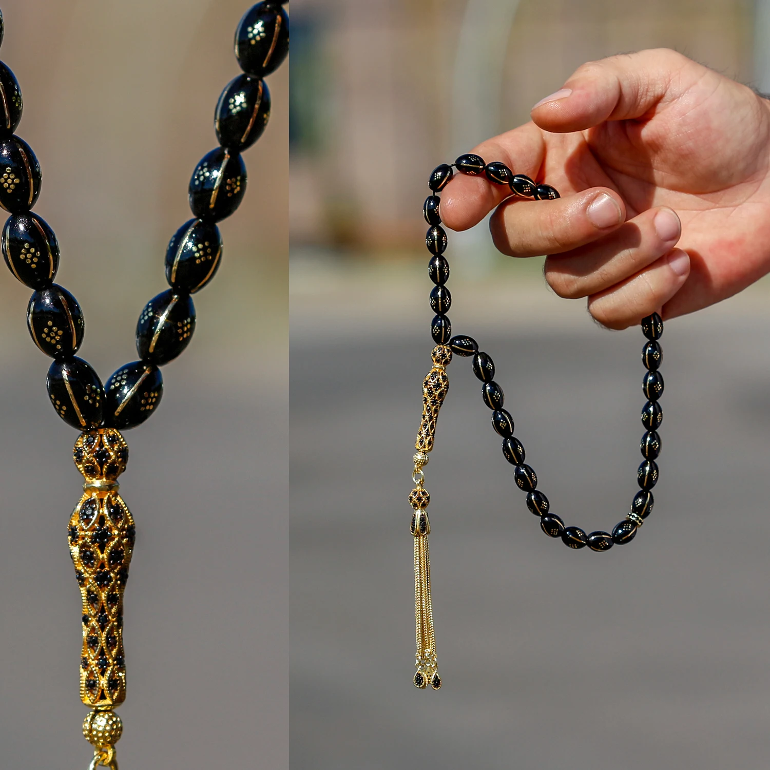 

Special Zircon Designed Oltu Stone Rosary Fashion Turkish Premium Quality Handmade Jawelery