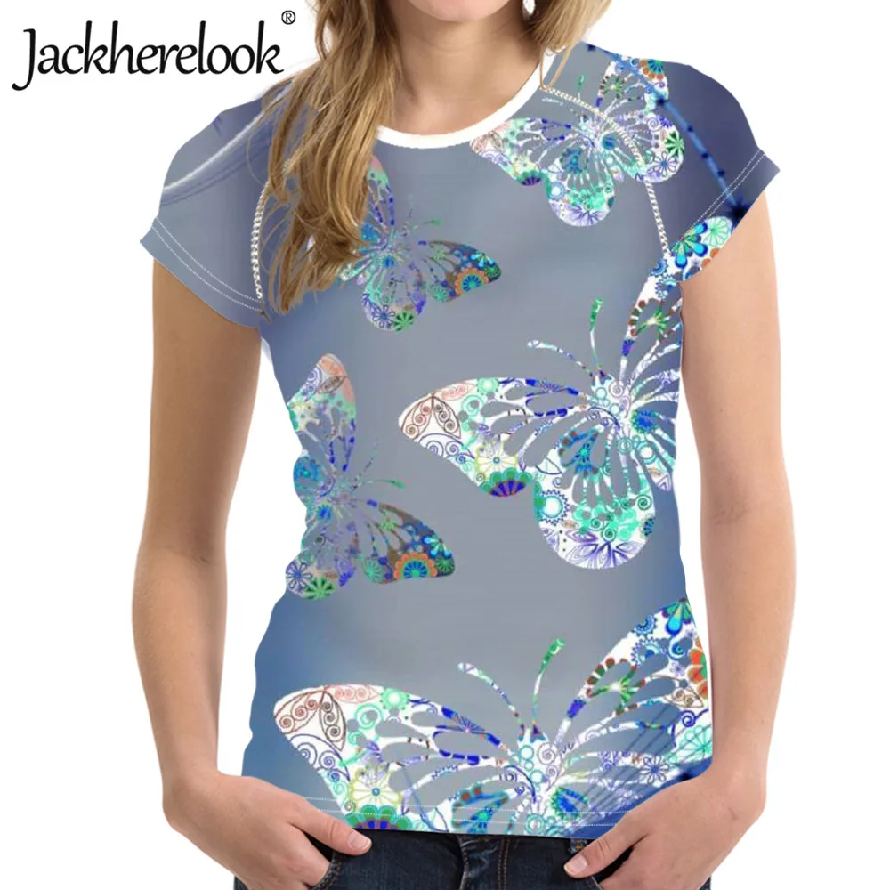

Jackherelook Women Short Sleeved T Shirt Novelty Butterfly Printing Comfortable Summer Top Tees Harajuku T-shirt Camisetas Mujer