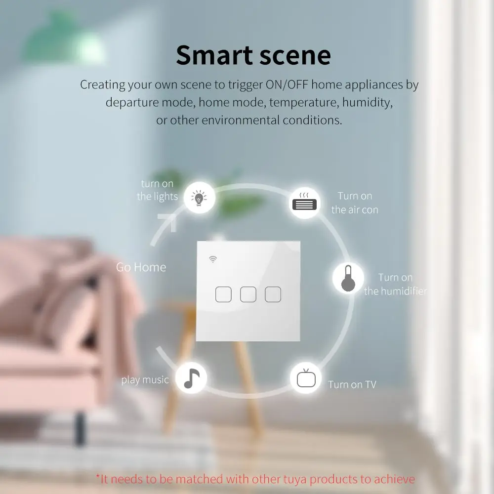 Tuya Wifi Smart Switch 1 2 3 Gang EU Touch Wall Smartlife APP Беспроводной пульт дистанционного управления