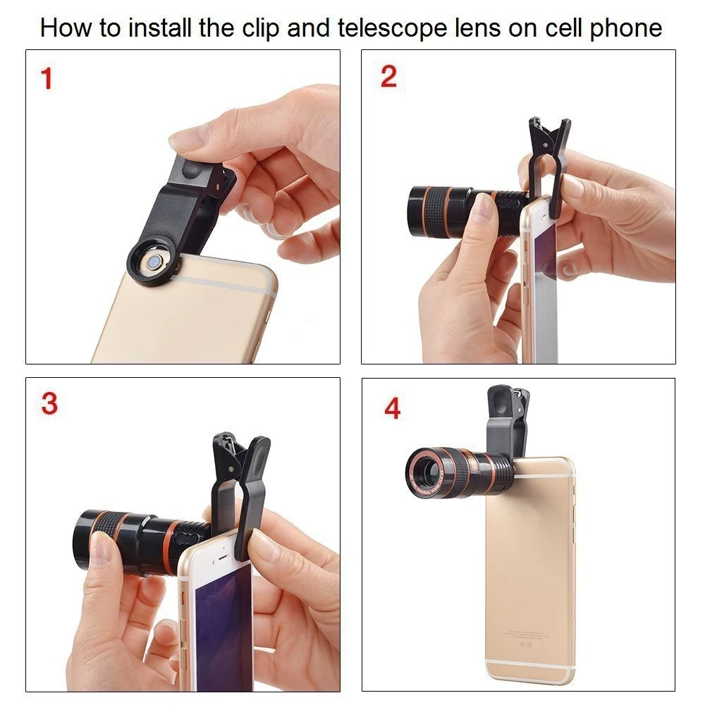 8X Phone Camera Lens Universal Clip Zoom Cell Phone Telescope Lens For Phone External Telescope Phone Accessories