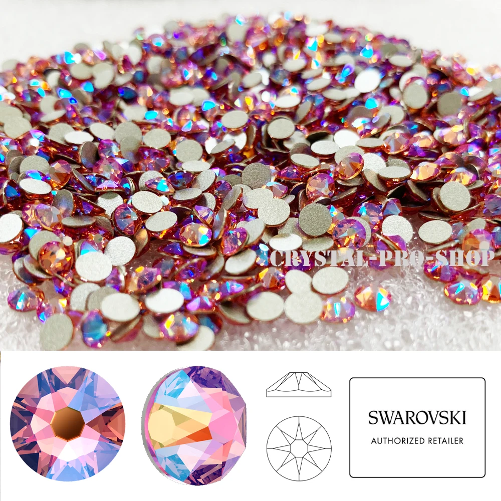 Розовый переливающийся персиковый мерцающий кристалл Swarovski ( ss5 ss30) (без горячей