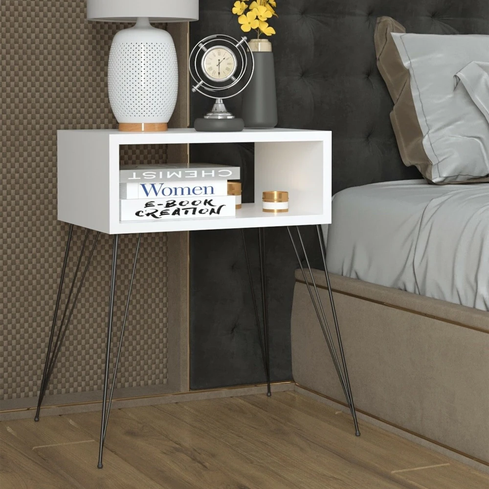 Nightstand Modern Storage Bedroom Home Furniture , Bedroom Furniture Nightstand , Wooden Table Nightstand With Metal Legs