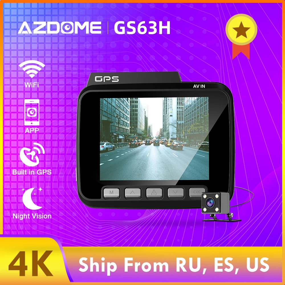 AZDOME GS63H 4K Встроенный gps WiFi видеорегистратор Двойной объектив Автомобильный видеорегистратор Камера заднего вида видеокамера видеорегистратор ночного видения