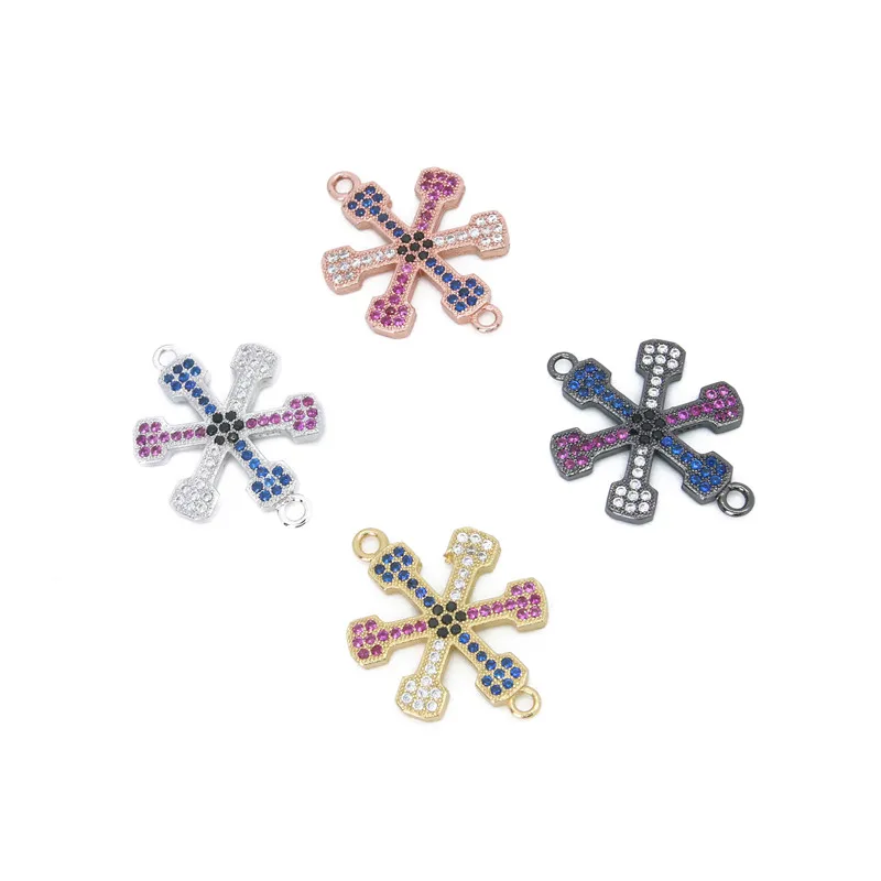 

Brass Micro Pave Cubic Zirconia Connector Charms Links Snowflake 26x19mm Findings For Making Necklace