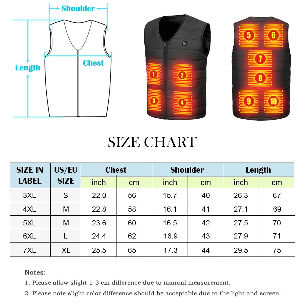 Unisex 10-Zone Heating Cotton Suit, Three-Speed Temperature Adjustment, Outdoor Ski Heating Vest, Fishing Camping