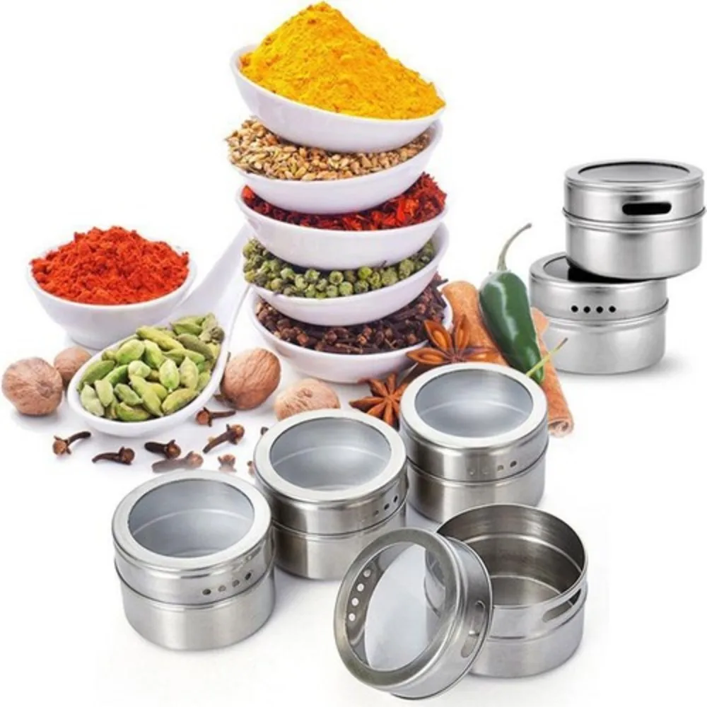 6 Piece Weather Forecast Stainless Steel Table Top Magnet Spice Jars Spice Jar Metal steel