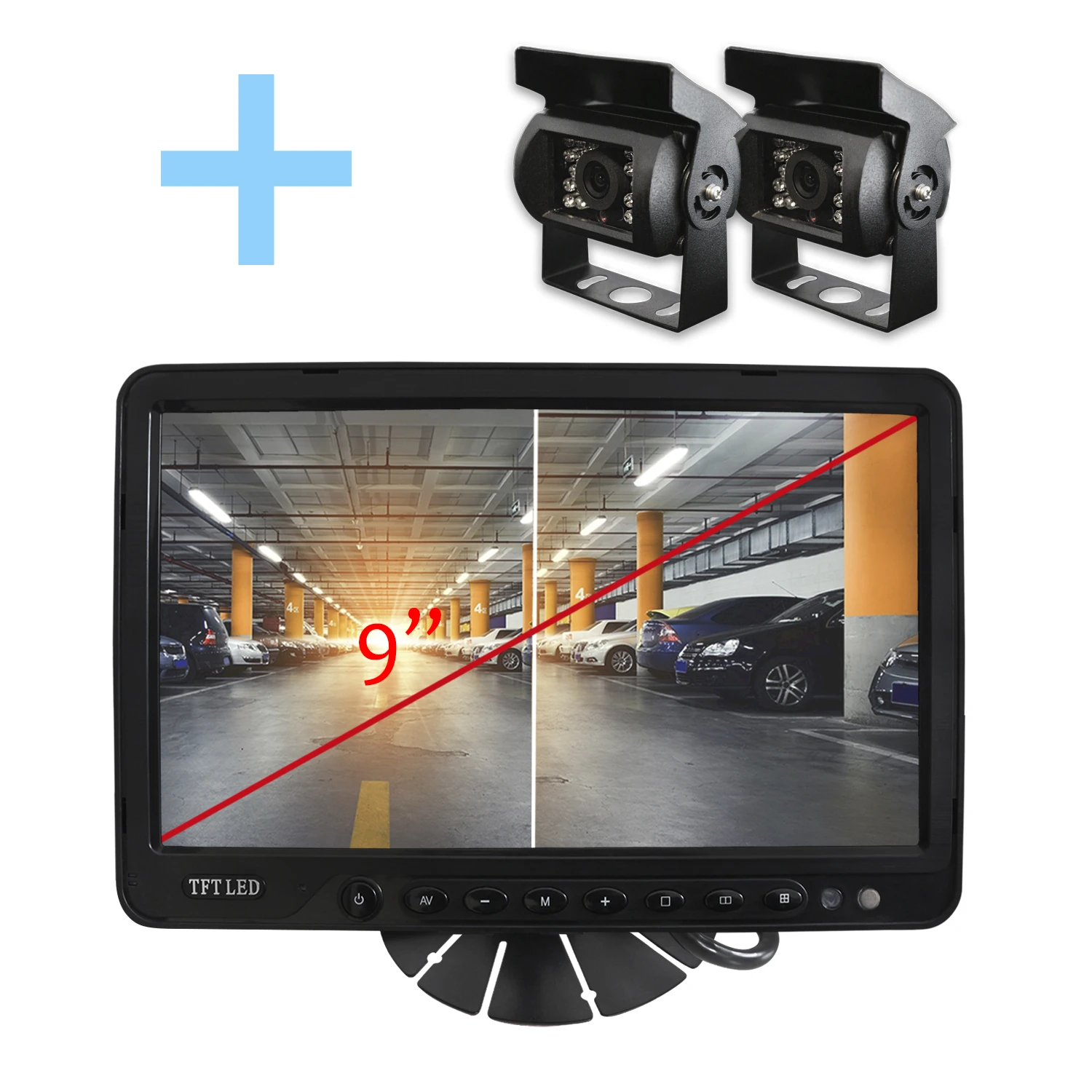 Комплект заднего видения соединенный по экрану LCD Quad TFT 9 &quot+ 2 неподвижных камеры