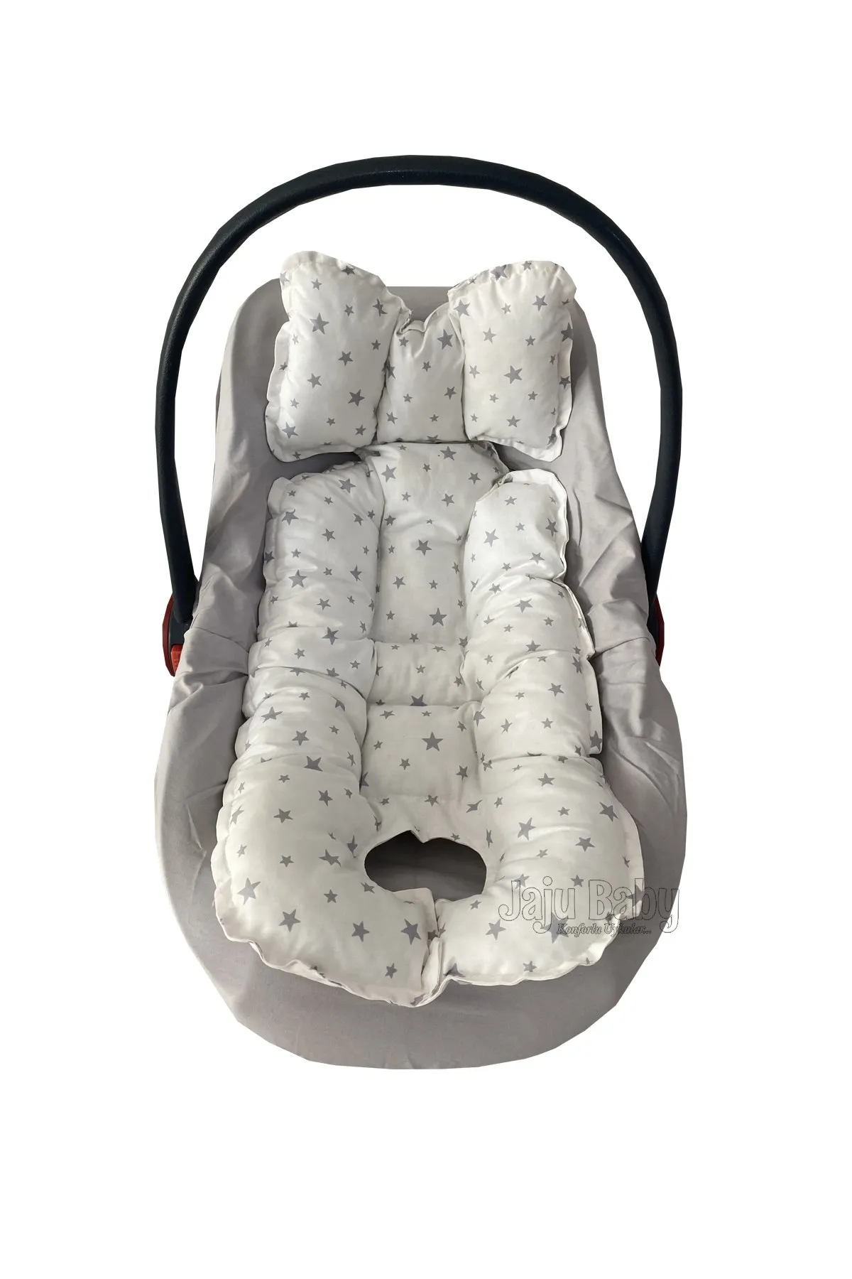 

Jaju Baby Handmade Gray Star Design Luxury Orthopedic Car Seat Cushion - Stroller Cushion Accessory, Newborn 0-12 Months Use