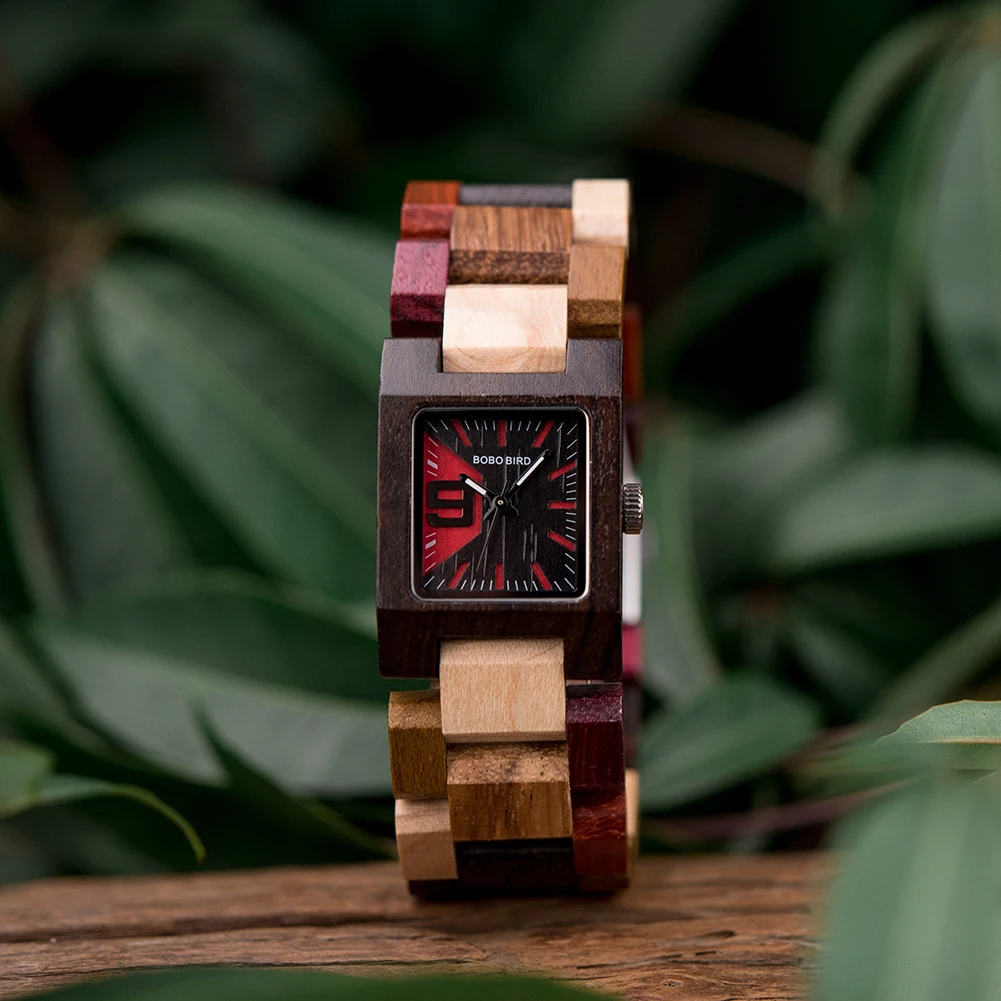 BOBOBIRD-relojes cuadrados de madera para mujer, elegante reloj de pulsera de cuarzo para mujer, regalos, C-eS02