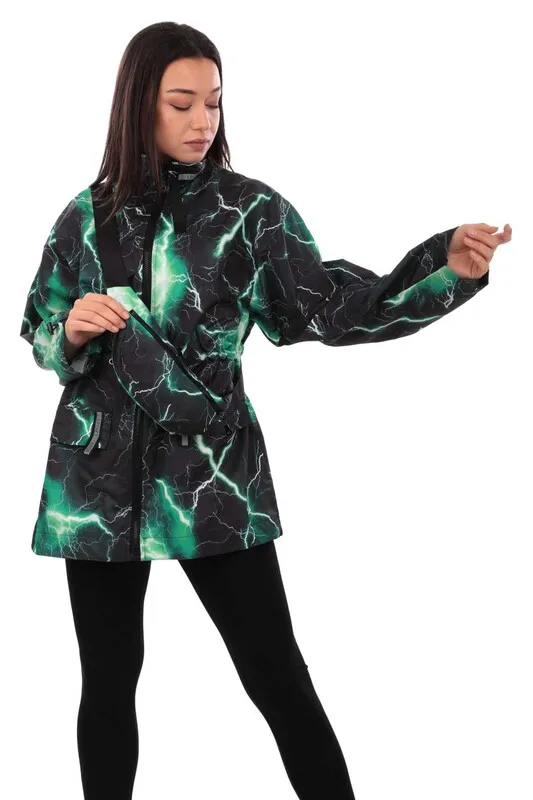 

Women Coat Patterned Waist Bag Chic Full Zipper Chic Pattern Light Ripstop Parachute Fabric Durable Waterproof