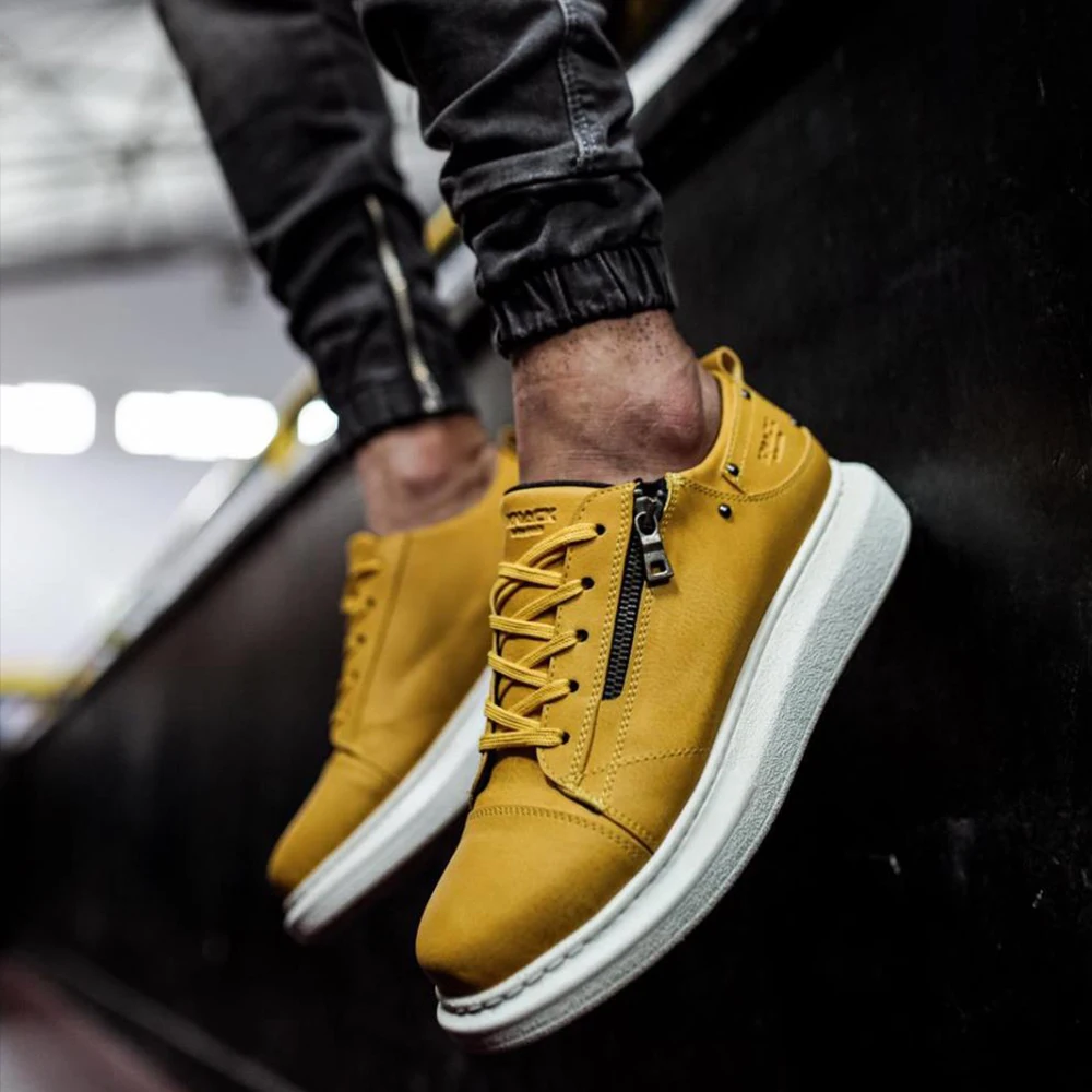 

Knack Men's Casual Shoes Yellow Color (White Sole) Fashion Stylish Zipper Lace-Up Closure Style Patterned Faux Leather Comfortable High Sole Summer Spring Season Sneakers shoes for men with free shipping luxury 555